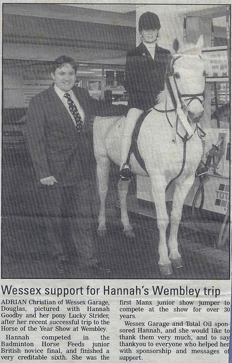 Wessex support for Hannah's HOYS Wembley Trip 1996