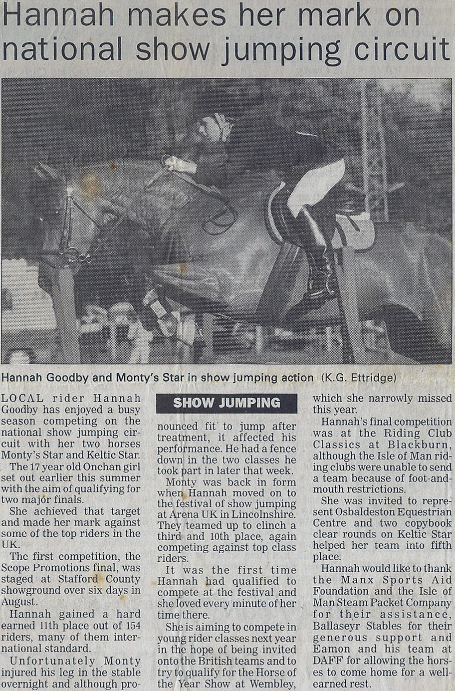 Hannah makes her mark on national showjumping circuit 2001